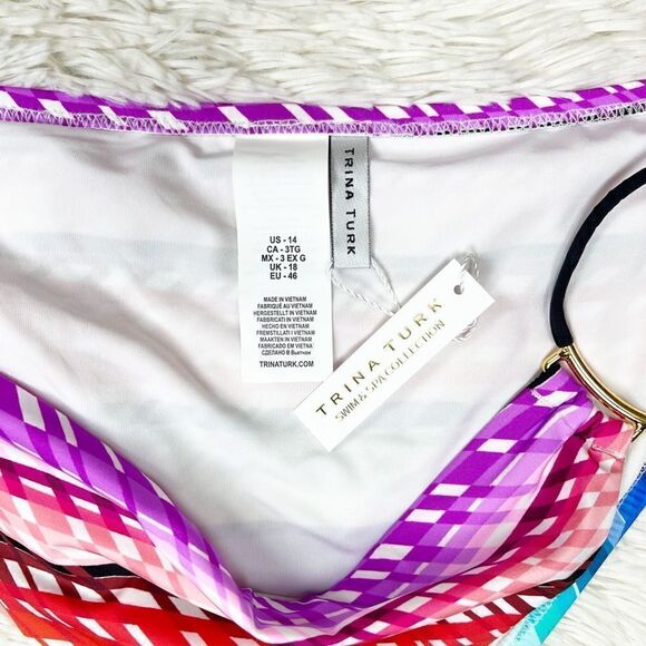 Trina Turk Prismatic Multicolored Side String Hipster Bikini Bottoms Size 14 - Picture 6 of 6